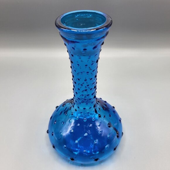 Vintage Vibrant Blue Hobnail Glass Bud Vase Italian Decanter Bubbles 7.5" Tall - Picture 5 of 9